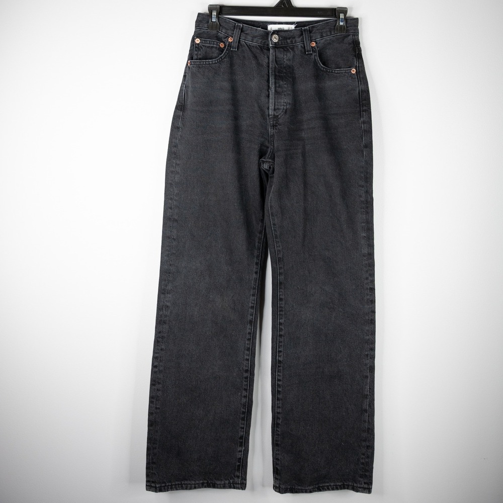 MNG Kaia Denim‎ Black Jeans womens 4 Wide Leg High Waist Regular Mango